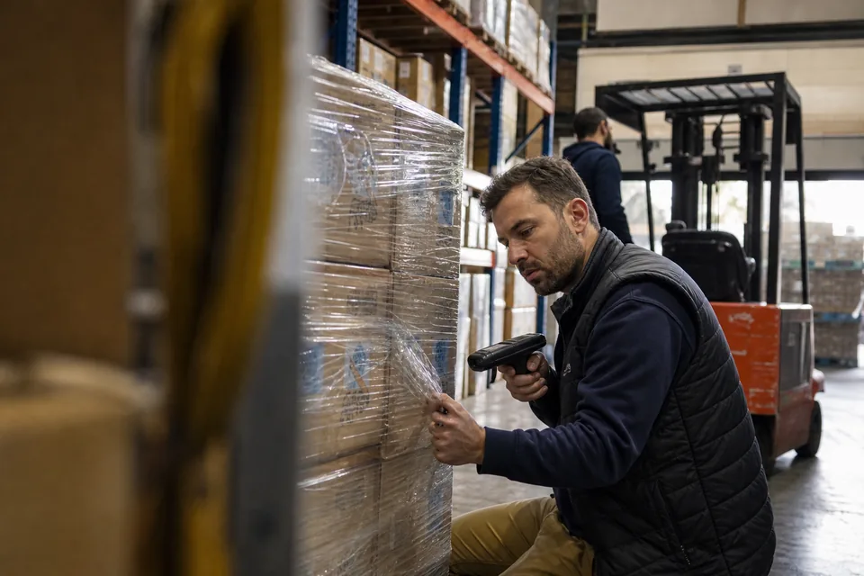 Export manager preparing parcels for several countries